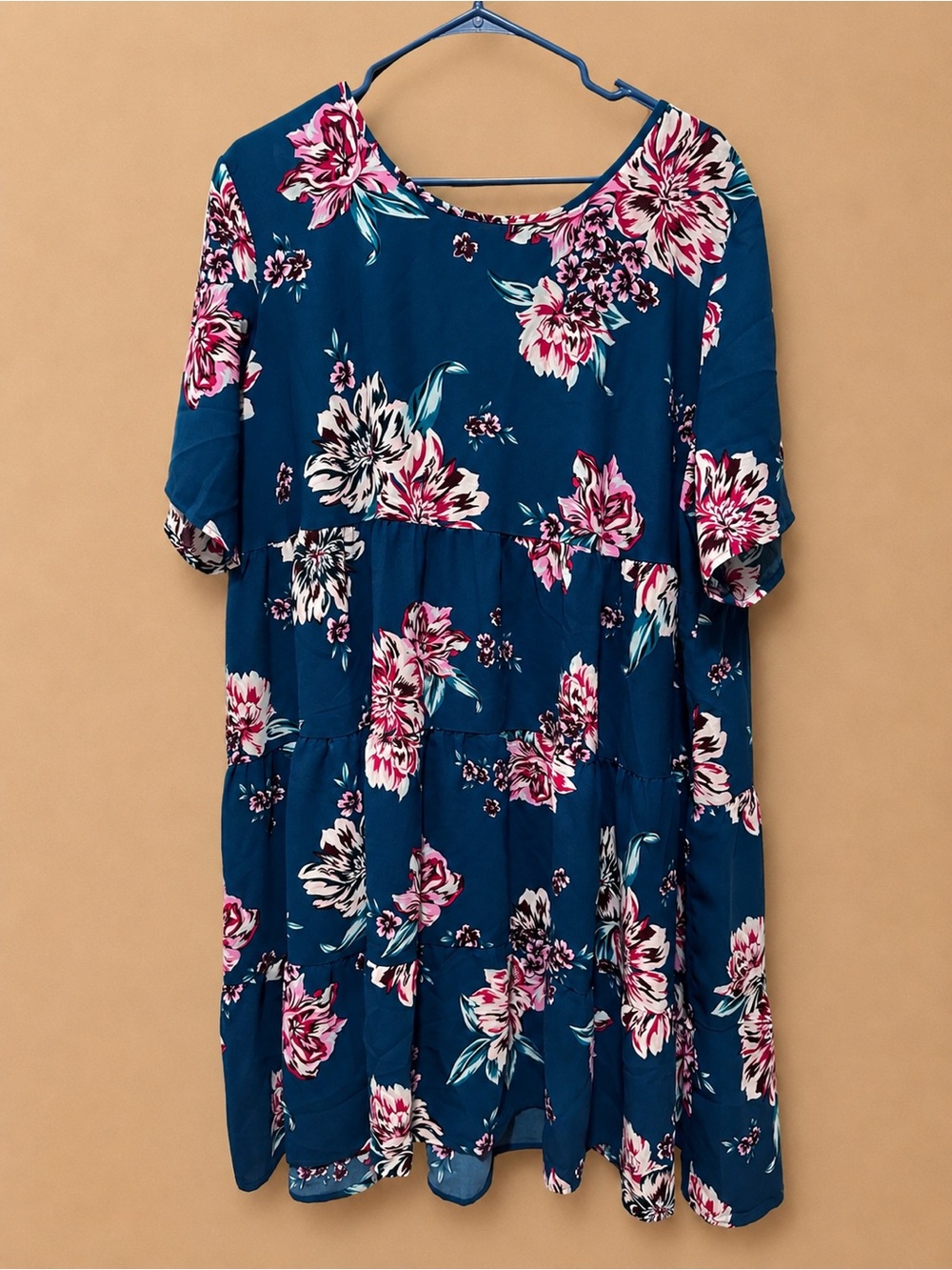 Como Blu Floral Scoop Neck Dress - Teal with Pink & White Flowers